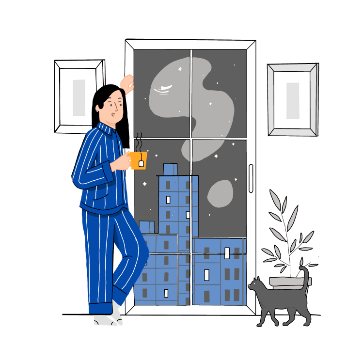 Cat and a Girl near window